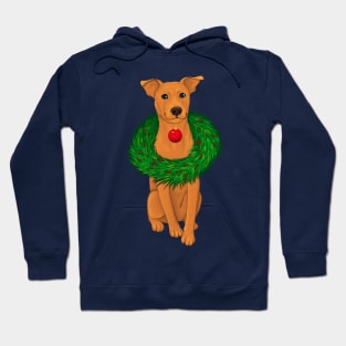 Cute brown staffy dog with a Christmas wreath Hoodie